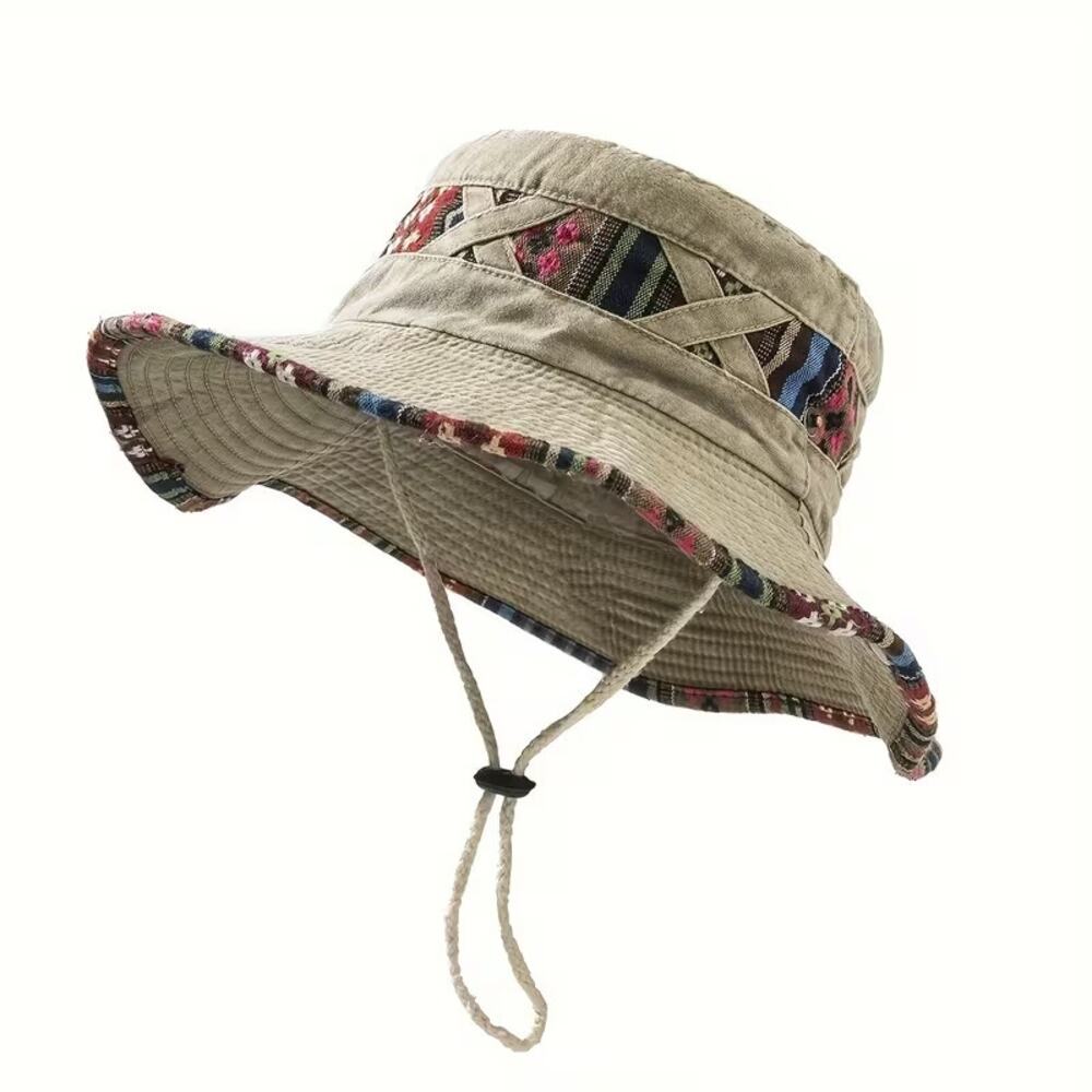 Women's Boho Hiking Hat Light Brown Wide Retro Brim Packable Floppy New